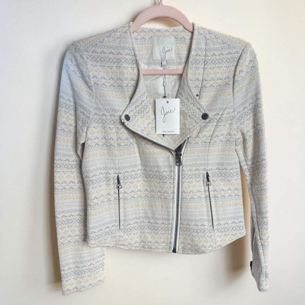 Joie Tweed Moto Jacket Neutral Cream Gray Cotton Blend Zip Women’s Small NWT